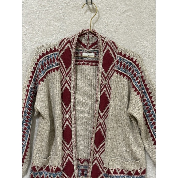 Lucky Brand Medium? Cardigan Sweater Open Front Aztec Bohemian Southwest Western - Picture 2 of 8